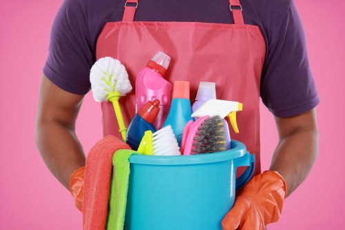 Professional carpet cleaning equipment and technician at work