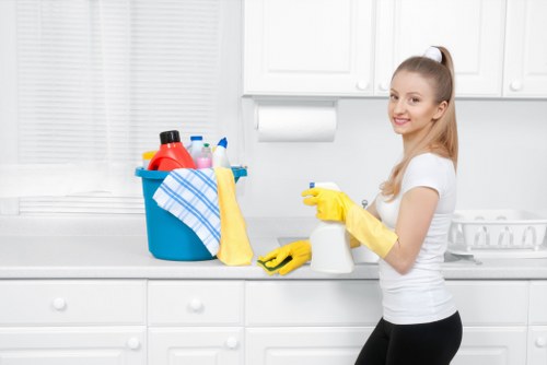 Carpet cleaning team applying safety controls before starting work